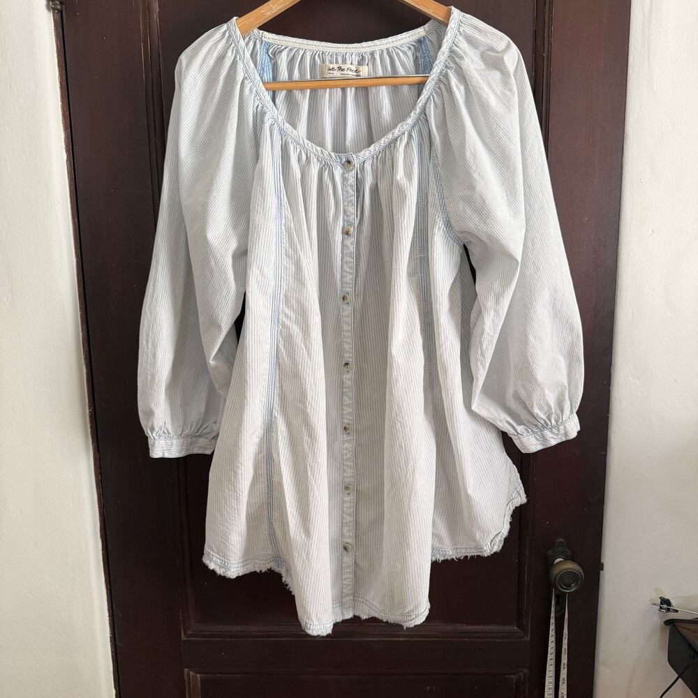 FREE PEOPLE We the free Oxford Swing Stripe Oversized Blouson Tunic Shirt Small